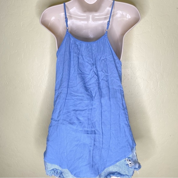 Light Blue Crochet Boho Tunic Flowy Halter Top Y2k Size Small S - Picture 7 of 13